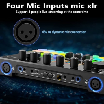 Podcast Equipment Bundle for 2, Audio Interface DJ Mixer with 48V XLR Condenser Microphone, Voice Change, RGB, for Streaming, Podcast Recording,Tiktok,PC, Smartphone COMMANDER M100 3rd