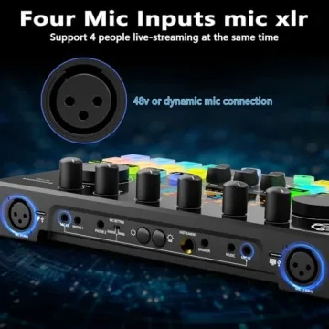 Podcast Equipment Bundle for 2, Audio Interface DJ Mixer with 48V XLR Condenser Microphone, Voice Change, RGB, for Streaming, Podcast Recording,Tiktok,PC, Smartphone COMMANDER M100 3rd