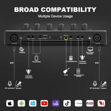 Podcast Equipment Bundle for 2, Audio Interface DJ Mixer with 48V XLR Condenser Microphone, Voice Change, RGB, for Streaming, Podcast Recording,Tiktok,PC, Smartphone COMMANDER M100 3rd