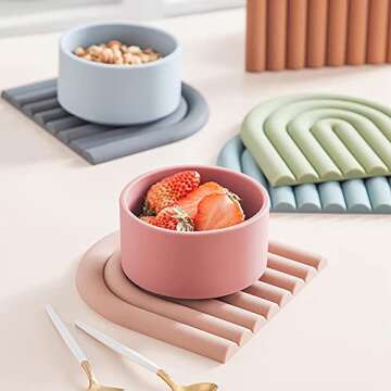 monomono Silicone Trivets for Hot Pots and Pans - Stylish and Colorful Pot Holders, Heat Resistant M...
