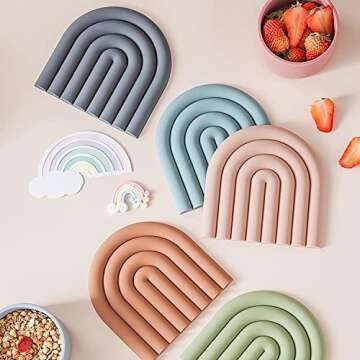 monomono Silicone Trivets for Hot Pots and Pans - Stylish and Colorful Pot Holders, Heat Resistant Mats for Countertop, Hot Pads, Modern Multi-Purpose Trivet Mat, Coasters (Muted Pink, Set of 2)