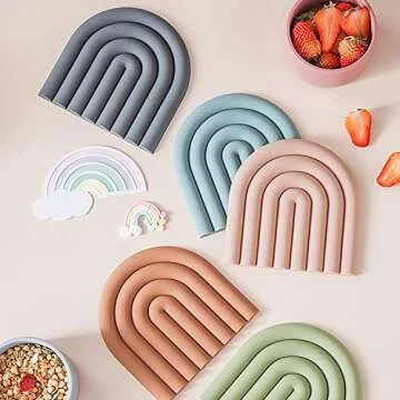 monomono Silicone Trivets for Hot Pots and Pans - Stylish and Colorful Pot Holders, Heat Resistant Mats for Countertop, Hot Pads, Modern Multi-Purpose Trivet Mat, Coasters (Muted Pink, Set of 2)