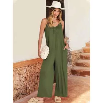ANRABESS Women Summer Casual Sleeveless Spaghetti Strap Boho Wide Leg Jumpsuits Rompers Dressy 2025 ...