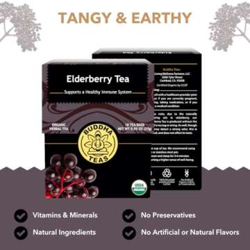 Buddha Teas Organic Elderberry Herbal Tea - Health & Wellness - Caffeine Free - 18 Bags