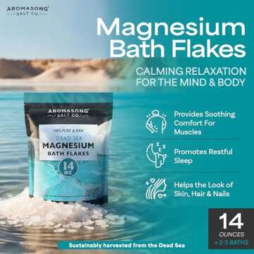 Aromasong Magnesium Flakes from The Dead Sea - 14 OZ Resealable Pack of Muscle Relaxing Magnesium Ch...