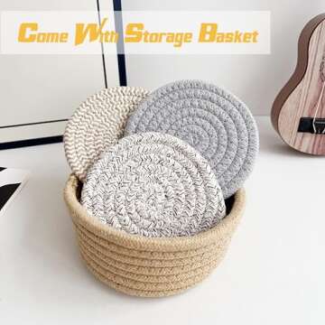 Valdivia Handmade Boho Coaster Set with Storage Basket