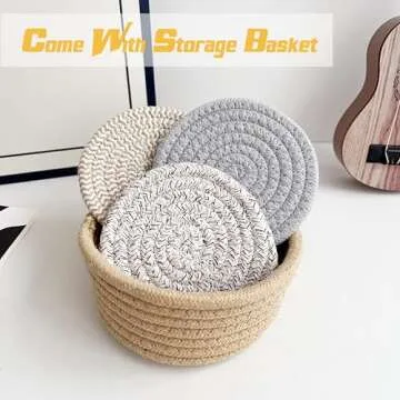 Valdivia Handmade Boho Coaster Set with Storage Basket