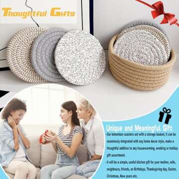 Valdivia Handmade Boho Coaster Set with Storage Basket