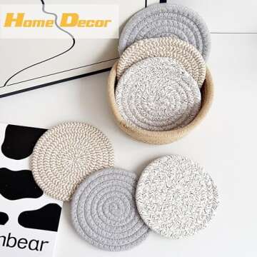 Valdivia Handmade Boho Coaster Set with Storage Basket