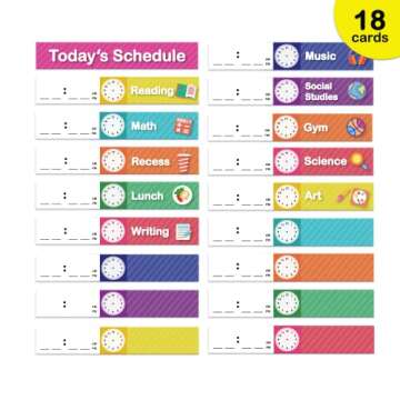 Eamay Daily Schedule Pocket Charts, Teaching Scheduling Pocket Chart, Hoom, Eamay Daily Scheduling Pocket Chart, Pocket Chart with 13+1 Pockets, 18pcs Dry Erase Cards and 2 Hooks (White)
