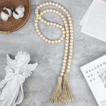 Sivya 58in Farmhouse Wood Bead Garland for Rustic Decor