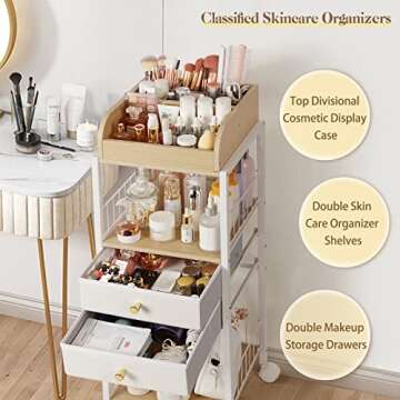 Makeup Organizer, Floor Skincare Organizers, Make Up Organizers and Storage with Drawers, Vanity Org...