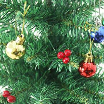 24 Inch Tabletop Christmas Tree, Artificial Mini Xmas Pine Tree with LED String Lights and Ornaments,Christmas Decoration Tree Decor-Red