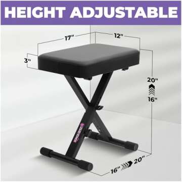 Liquid Stands Foldable Adjustable Piano Bench - Portable X-Style Music Stool for Musicians