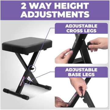 Liquid Stands Adjustable Piano Bench - Portable Comfort