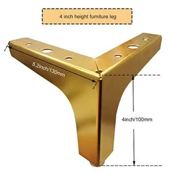 M MIMHOOY 4 Inch Furniture Legs, Set of 4 Metal Furniture Legs Modern Triangle Feet Luxury Gold for Sofa Cabinet Cupboard Couch Chair Ottoman