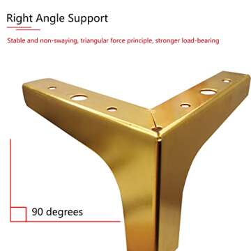 M MIMHOOY 4 Inch Furniture Legs, Set of 4 Metal Furniture Legs Modern Triangle Feet Luxury Gold for Sofa Cabinet Cupboard Couch Chair Ottoman