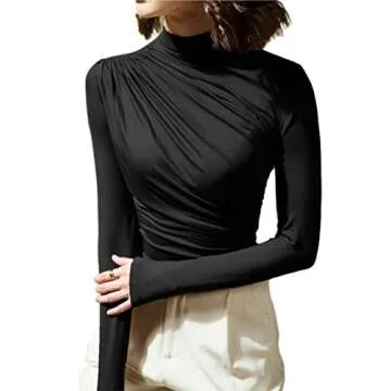 Avanova Women's Elegant Long Sleeve Ruched Blouse Top