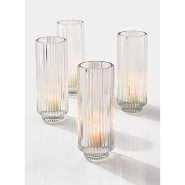 Serene Spaces Living Set of 4 Tall Clear Ribbed Glass Votive Holder, Perfect for Weddings and Home Décor, Measures 6.25" Tall and 2.25" Diameter