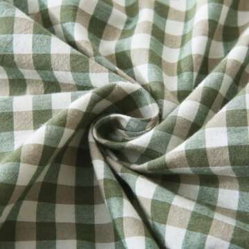 Mywinlle Sage Green Plaid Ruffle Throw Pillow Covers for Couch 20"x20",2 Pack Vintage Checkered Washed Cotton Pillow Cases for Bed, Sofa, Living Room