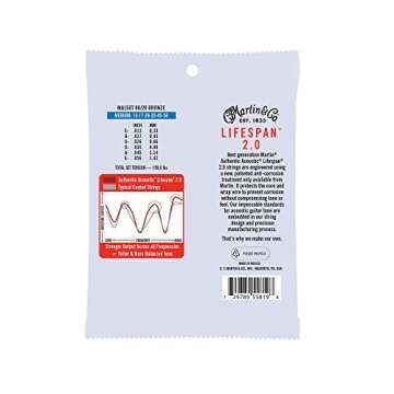Martin Authentic Acoustic Guitar Strings, Lifespan 2.0 Treated, Medium, 80/20 Bronze