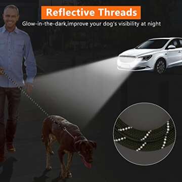 NTR 5FT Strong Dog Leash, Olive Rope Dog Leash with Swivel Lockable Hook and Comfortable Padded Handle, Cat Puppy Leash Lead for Small Medium Large Dogs Training, Playing, Camping,or Backyard