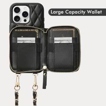 LAMEEKU iPhone 16 Pro Wallet Case - RFID Blocking Crossbody & Wrist Strap