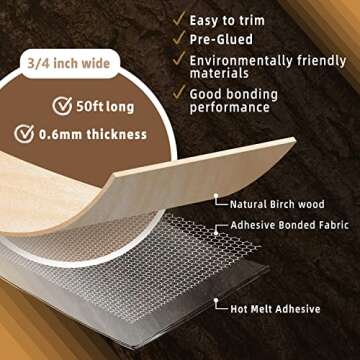 GSCIT Club Birch Edge Banding, 3/4 inch x 50ft roll of Veneer Pre-glued Flexible, Real Wood Tape Banding for Cabinet Repair Furniture Restoration