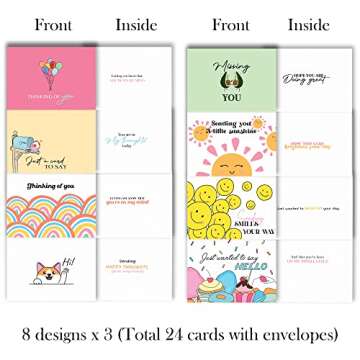 24 Thinking of You Cards with Envelopes - Beautiful Encouragement Cards with 8 Designs