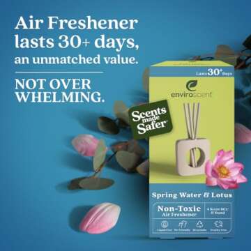 Enviroscent Non-Toxic Air Freshener for Home (Spring Water & Lotus) Essential Oil Diffuser, Air Freshener + Room Freshener Home Fragrance Last Over 30 Days 1 Mango Wood Stand & 1 Scent Stix Refill Kit