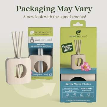 Enviroscent Non-Toxic Air Freshener for Home (Spring Water & Lotus) Essential Oil Diffuser, Air Freshener + Room Freshener Home Fragrance Last Over 30 Days 1 Mango Wood Stand & 1 Scent Stix Refill Kit