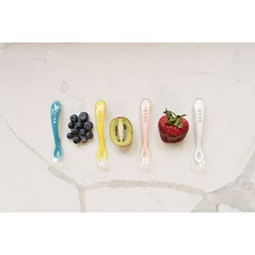 BEABA Second Stage Silicone Spoons for Self Feeding Babies, The Original Soft Tip Silicone Spoons, BPA Lead Phthalate and Plastic Free, Great Gift Set (4 Pack) (Assorted)