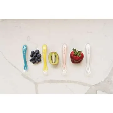 BEABA Second Stage Silicone Spoons for Self Feeding Babies, The Original Soft Tip Silicone Spoons, BPA Lead Phthalate and Plastic Free, Great Gift Set (4 Pack) (Assorted)