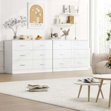 FOTOSOK White Dresser, 47.2'' Large 6 Drawer Dresser Wide Chest of Drawers for TV Stand, Modern Dresser White Floor Storage Drawer Cabinet for Home Office, White