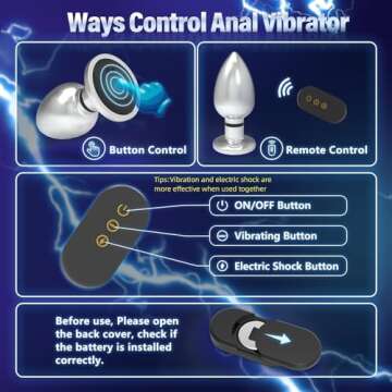 Electric Shock Vibrating Butt Plug, Estim Metal Anal Plug Men Male Prostate Massager Anal Sex Toys with 10 Vibrating & 6 Electric Shock Modes, Remote Control