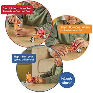 hand2mind Numberblocks One and Two Bike Adventure, Cartoon Action Figure Set, Toy Figures, Toy Vehicle Playsets, Small Figurines for Kids, Number Toys, Math Toys, Stocking Stuffers for Kids 3-5