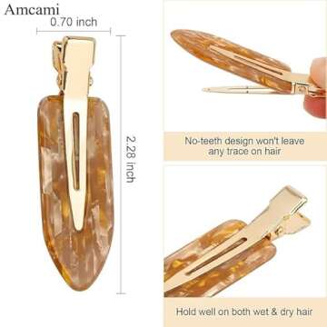 AMCAMI 4 PCS No Crease Hair Clips-No Bend Hair Clips for Styling Acrylic Resin Duck Bill Clips No De...