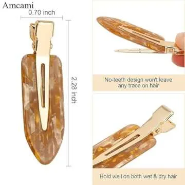 AMCAMI 4 PCS No Crease Hair Clips-No Bend Hair Clips for Styling Acrylic Resin Duck Bill Clips No De...