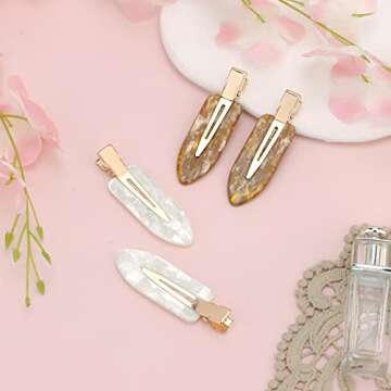 AMCAMI 4 PCS No Crease Hair Clips-No Bend Hair Clips for Styling Acrylic Resin Duck Bill Clips No Dent Alligator Hair Barrettes for Makeup Application Salon Hairstyle Hairdressing Accessories
