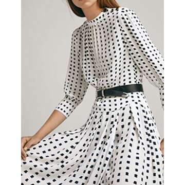 ASMAX HaoDuoYi Womens Metallic Decorative Pleated Waist Slimming Long Sleeve Dress(S,Multicorlor)