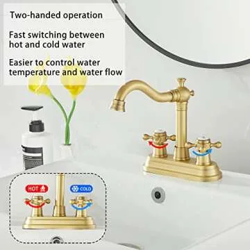 GGStudy Bathroom Faucet Antique Brass 2 Handles 4 Inches Centerset RV Bathroom Vanity Faucet with Drain Assembly and Supply Hose Lavatory Faucet