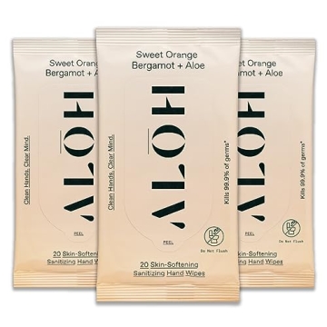 ALŌH Sweet Orange Bergamot + Aloe Sanitizing Hand Wipes - Clean Hands, Clear Mind - On The Go Hand ...