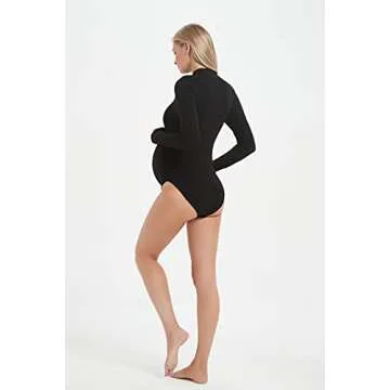 Bhome Maternity Shirt Mock Neck Long Sleeve Pregnancy Long Sleeve Bodysuit for Maternity Pictures Black Medium