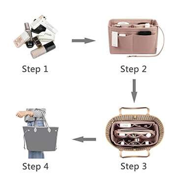 ZTUJO Purse Organizer Insert, Felt Bag Organizer with Metal Zipper, Handbag & Tote Shaper, For Speedy Neverfull Tote, 7 Sizes(X-large, Beige)