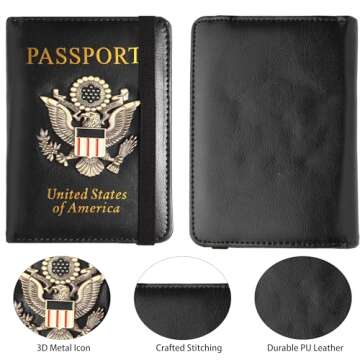 GDTK Leather Passport Holder Cover Case RFID Blocking Travel Wallet (Black)