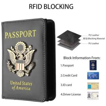 GDTK Leather Passport Holder Cover Case RFID Blocking Travel Wallet (Black)