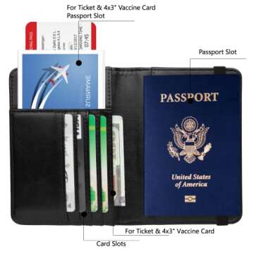 GDTK Leather Passport Holder Cover Case RFID Blocking Travel Wallet (Black)
