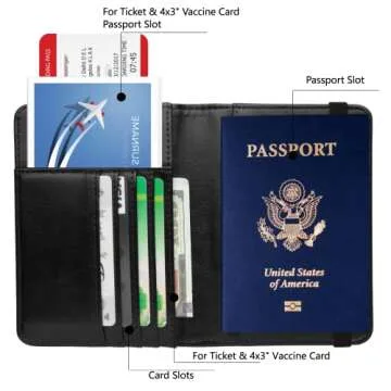 GDTK Leather Passport Holder Cover Case RFID Blocking Travel Wallet (Black)