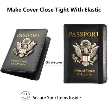 GDTK Leather Passport Holder Cover Case RFID Blocking Travel Wallet (Black)