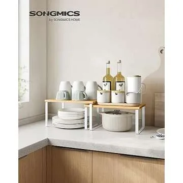 SONGMICS Cabinet Organizer Shelf, Set of 4 Kitchen Counter Shelves